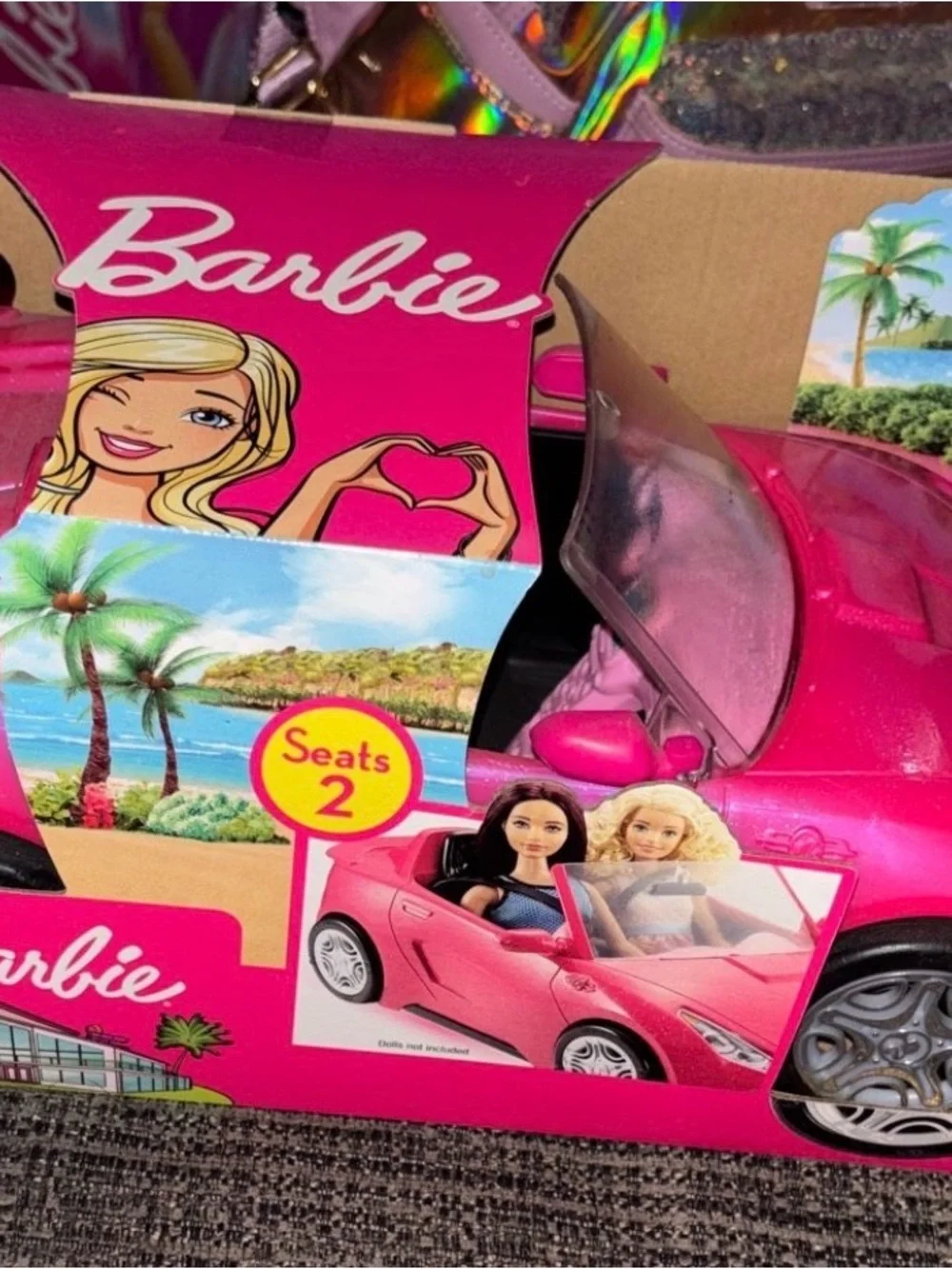 Barbie Hot Pink Convertible Toy Car with Silver Wheels